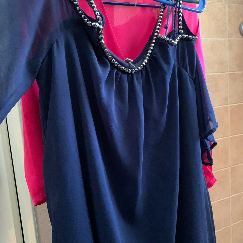 Navy blue dress w silver gems
